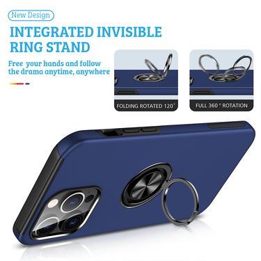 iPhone 15 Plus Comprehensive Protection Case Cover with Magnetic Ring Holder - Anti-Shock, Anti-Falling - Black
